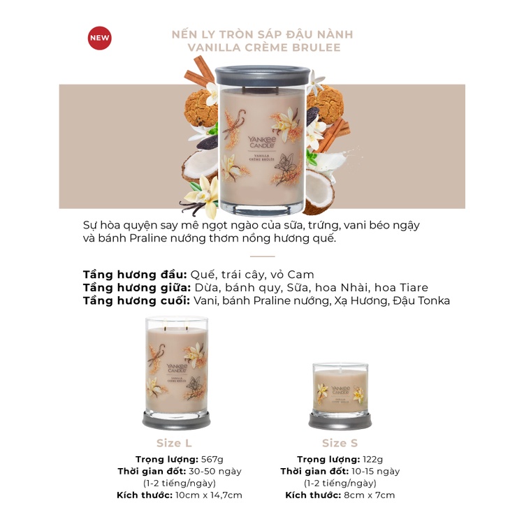 Nến ly tròn Yankee Candle size S (122g) - Vanilla Crème Brulee